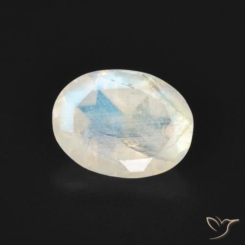 Pierre de lune arc-en-ciel Blanc bleuâtre naturelle ovale, 1.06 ct, Transparent
