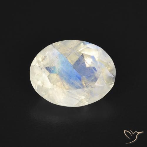 1.68ct Naturel Blanc bleuâtre Pierre de lune arc-en-ciel, ovale, Transparent