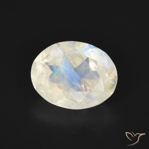 Pierre de lune arc-en-ciel Blanc bleuâtre naturelle ovale, 1.68 ct, Transparent