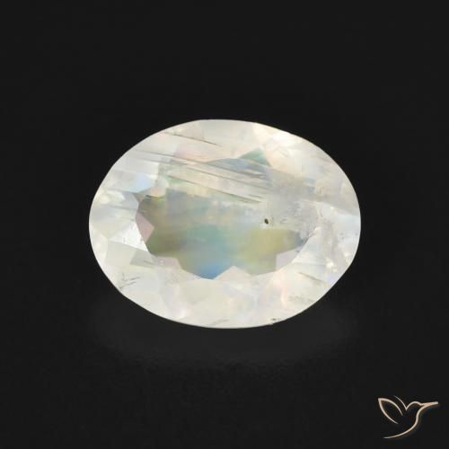 1.49ct Naturel Blanc bleuâtre Pierre de lune arc-en-ciel, ovale, Transparent