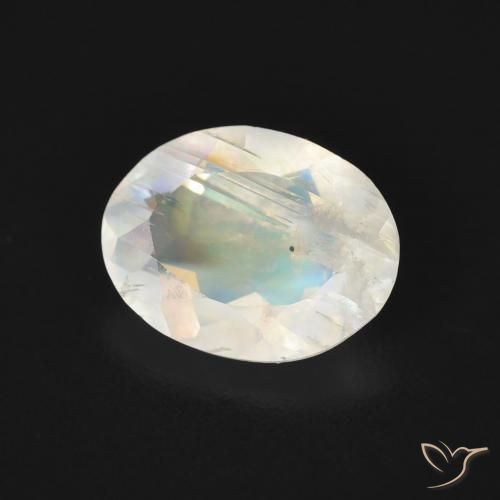 Pierre de lune arc-en-ciel Blanc bleuâtre naturelle ovale, 1.49 ct, Transparent