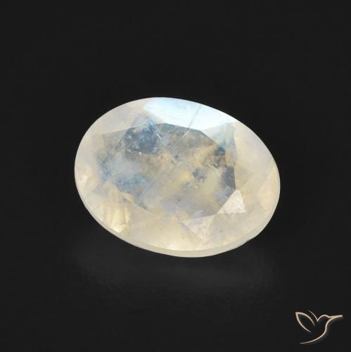 Pierre de lune arc-en-ciel Blanc bleuâtre naturelle ovale, 1.16 ct, Transparent