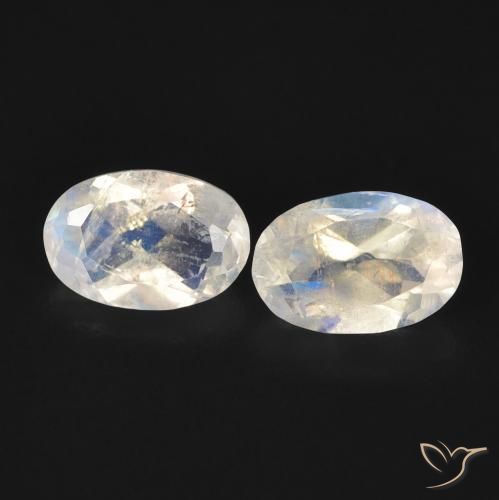 0.96ctw Naturel Blanc bleuâtre Pierre de lune arc-en-ciel, ovale, Transparent