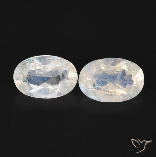 0.89ctw Naturel Blanc bleuâtre Pierre de lune arc-en-ciel, ovale, Transparent