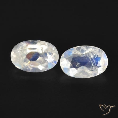 0.79ctw Naturel Blanc bleuâtre Pierre de lune arc-en-ciel, ovale, Transparent