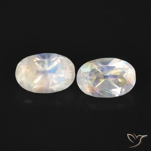 1.09ctw Naturel Blanc bleuâtre Pierre de lune arc-en-ciel, ovale, Transparent