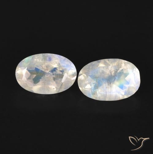 1.07ctw Naturel Blanc bleuâtre Pierre de lune arc-en-ciel, ovale, Transparent