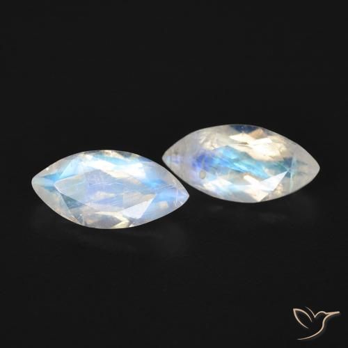 0.97ctw Naturel Blanc bleuâtre Pierre de lune arc-en-ciel, Marquise, Transparent