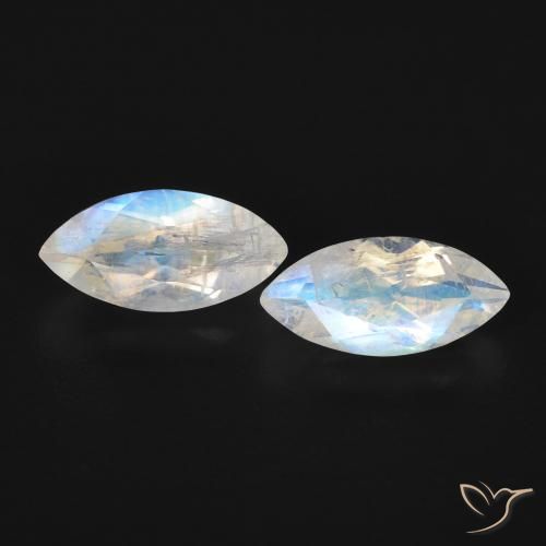 1.18ctw Naturel Blanc bleuâtre Pierre de lune arc-en-ciel, Marquise, Transparent