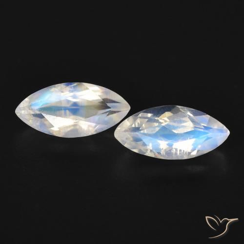1.07ctw Naturel Blanc bleuâtre Pierre de lune arc-en-ciel, Marquise, Transparent
