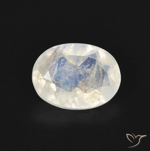 1.13ct Naturel Blanc bleuâtre Pierre de lune arc-en-ciel, ovale, Transparent