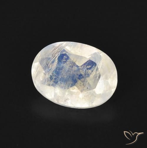 Pierre de lune arc-en-ciel Blanc bleuâtre naturelle ovale, 1.13 ct, Transparent