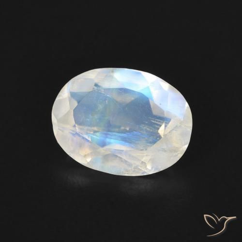 Pierre de lune arc-en-ciel Blanc bleuâtre naturelle ovale, 1.10 ct, Transparent