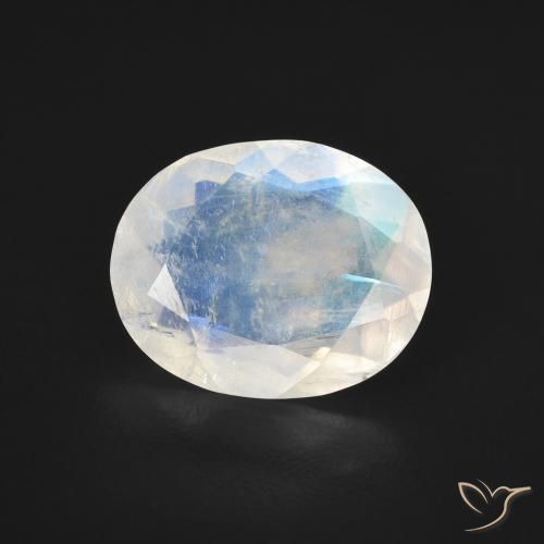 2.57ct Naturel Blanc bleuâtre Pierre de lune arc-en-ciel, ovale, Transparent