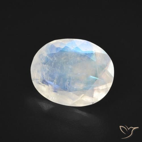 Pierre de lune arc-en-ciel Blanc bleuâtre naturelle ovale, 2.57 ct, Transparent
