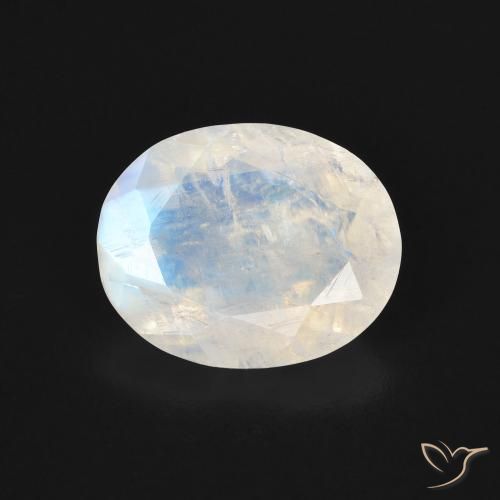 3.00ct Naturel Blanc bleuâtre Pierre de lune arc-en-ciel, ovale, Transparent
