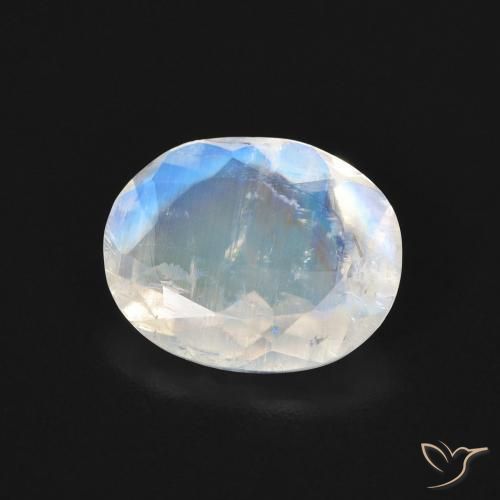 Pierre de lune arc-en-ciel blanc naturelle coupe ovale, 2,54 ct, transparent