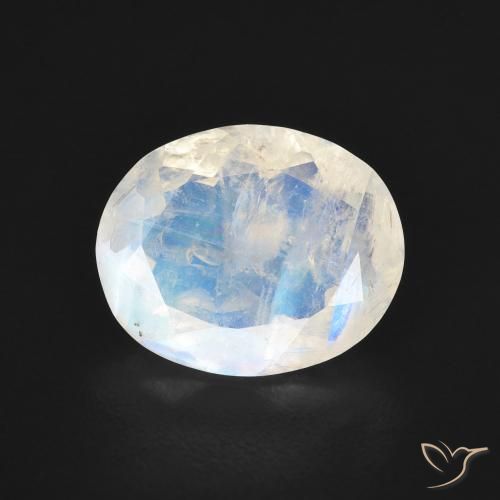 2.58ct Naturel Blanc bleuâtre Pierre de lune arc-en-ciel, ovale, Transparent