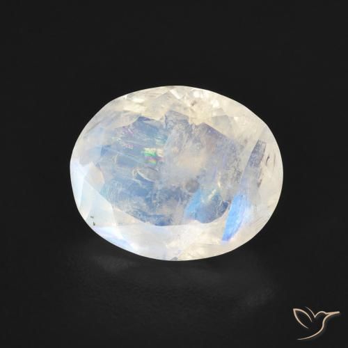 Pierre de lune arc-en-ciel Blanc bleuâtre naturelle ovale, 2.58 ct, Transparent