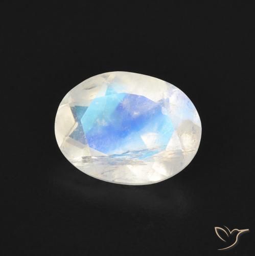Pierre de lune arc-en-ciel Blanc bleuâtre naturelle ovale, 1.30 ct, Transparent