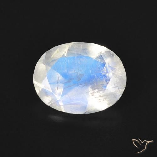 1.38ct Naturel Blanc bleuâtre Pierre de lune arc-en-ciel, ovale, Transparent