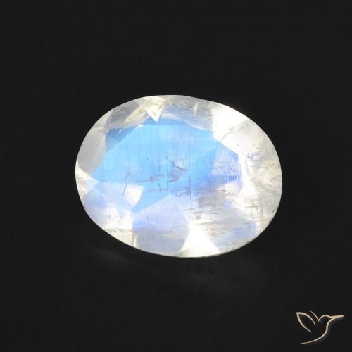 Pierre de lune arc-en-ciel Blanc bleuâtre naturelle ovale, 1.38 ct, Transparent