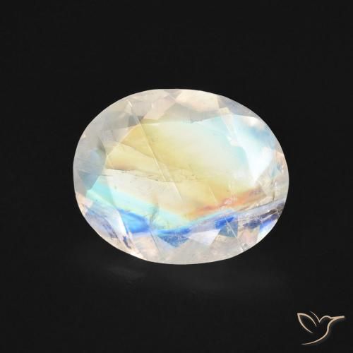 Pierre de lune arc-en-ciel Blanc bleuâtre naturelle ovale, 2.70 ct, Transparent
