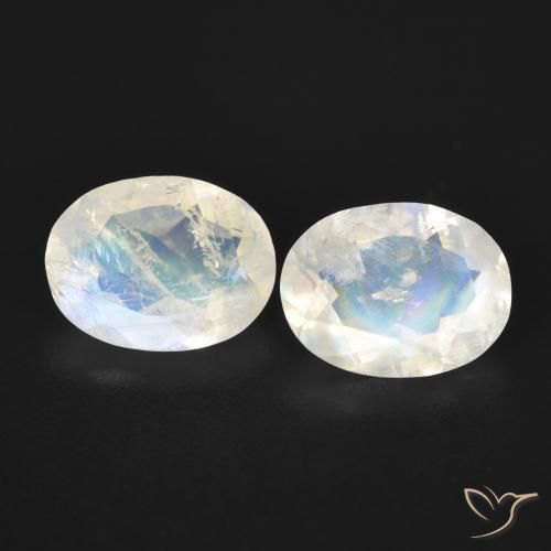 2.37ctw Naturel Blanc bleuâtre Pierre de lune arc-en-ciel, ovale, Transparent
