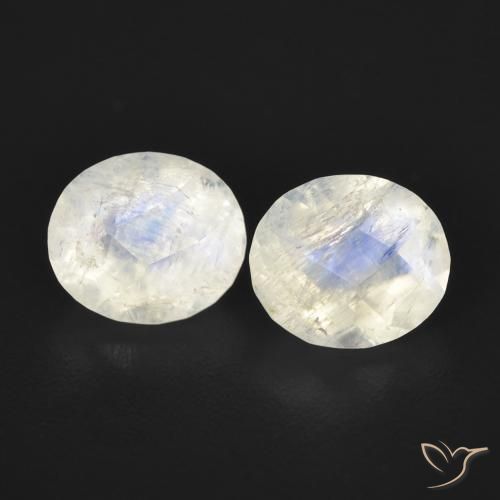 2.16ctw Naturel Blanc bleuâtre Pierre de lune arc-en-ciel, ovale, Transparent