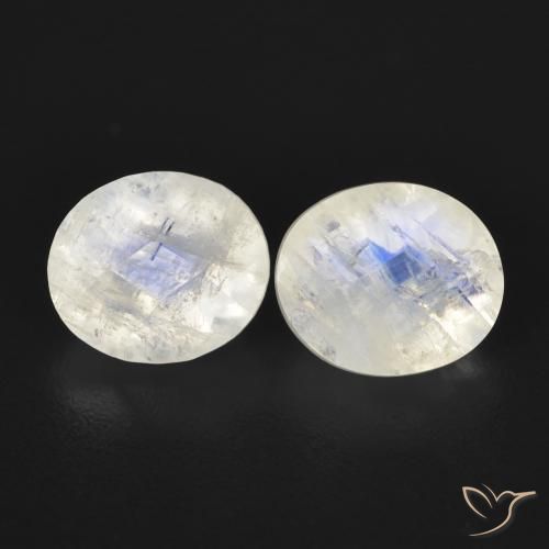2.48ctw Naturel Blanc bleuâtre Pierre de lune arc-en-ciel, ovale, Transparent