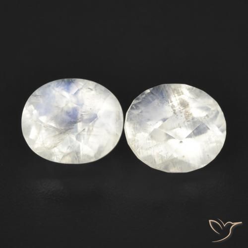 2.36ctw Naturel Blanc bleuâtre Pierre de lune arc-en-ciel, ovale, Transparent