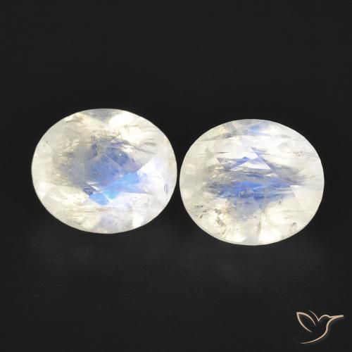 2.46ctw Naturel Blanc bleuâtre Pierre de lune arc-en-ciel, ovale, Transparent