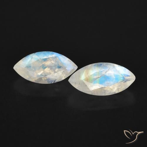 1.24ctw Naturel Blanc bleuâtre Pierre de lune arc-en-ciel, Marquise, Transparent