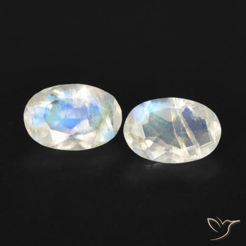 0.82ctw Naturel Blanc bleuâtre Pierre de lune arc-en-ciel, Marquise, Transparent