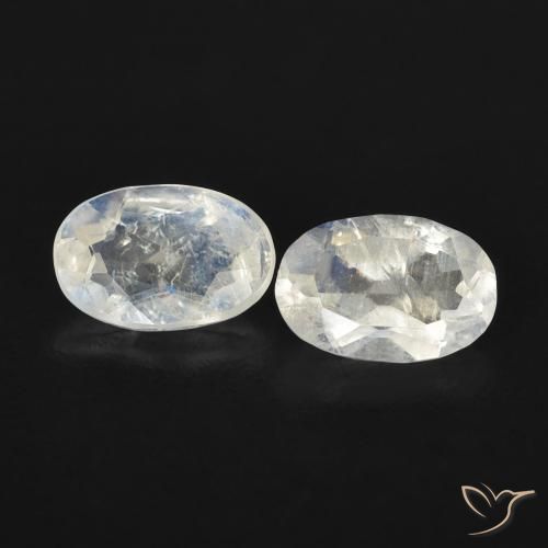 0.83ctw Naturel Blanc bleuâtre Pierre de lune arc-en-ciel, ovale, Transparent