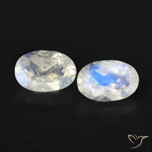 0.95ctw Naturel Blanc bleuâtre Pierre de lune arc-en-ciel, ovale, Transparent