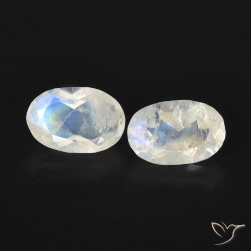 0.82ctw Naturel Blanc bleuâtre Pierre de lune arc-en-ciel, ovale, Transparent