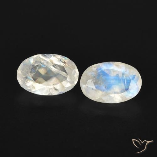 0.88ctw Naturel Blanc bleuâtre Pierre de lune arc-en-ciel, ovale, Transparent