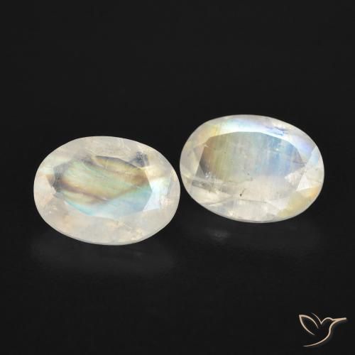 2.28ctw Naturel Blanc bleuâtre Pierre de lune arc-en-ciel, ovale, Transparent