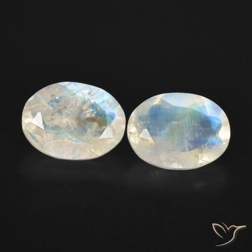 2.41ctw Naturel Blanc bleuâtre Pierre de lune arc-en-ciel, ovale, Transparent