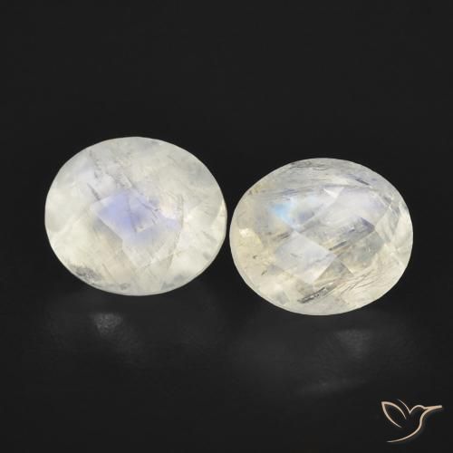 2.43ctw Naturel Blanc bleuâtre Pierre de lune arc-en-ciel, ovale, Transparent