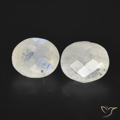 2.08ctw Naturel Blanc bleuâtre Pierre de lune arc-en-ciel, ovale, Transparent