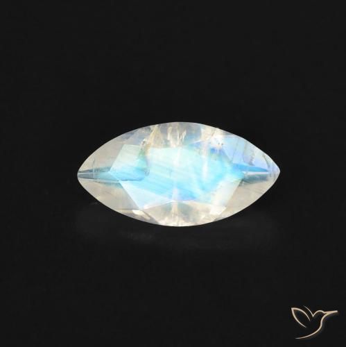 0.52ct Naturel Blanc bleuâtre Pierre de lune arc-en-ciel, Marquise, Transparent
