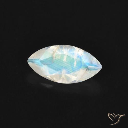 Pierre de lune arc-en-ciel Blanc bleuâtre naturelle Marquise, 0.52 ct, Transparent