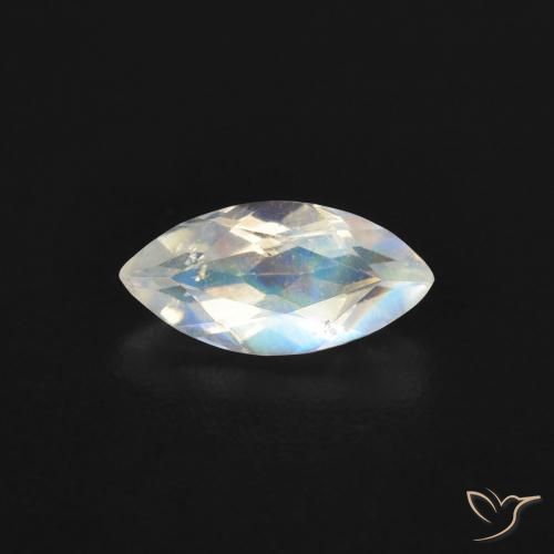 0.48ct Naturel Blanc bleuâtre Pierre de lune arc-en-ciel, Marquise, Transparent