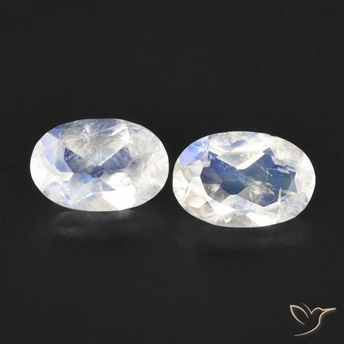 0.88ctw Naturel Blanc bleuâtre Pierre de lune arc-en-ciel, ovale, Transparent
