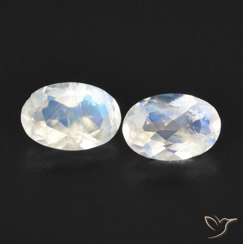 0.83ctw Naturel Blanc bleuâtre Pierre de lune arc-en-ciel, ovale, Transparent