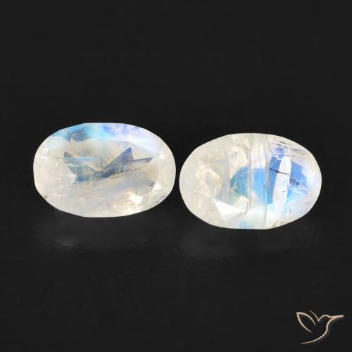 0.94ctw Naturel Blanc bleuâtre Pierre de lune arc-en-ciel, ovale, Transparent