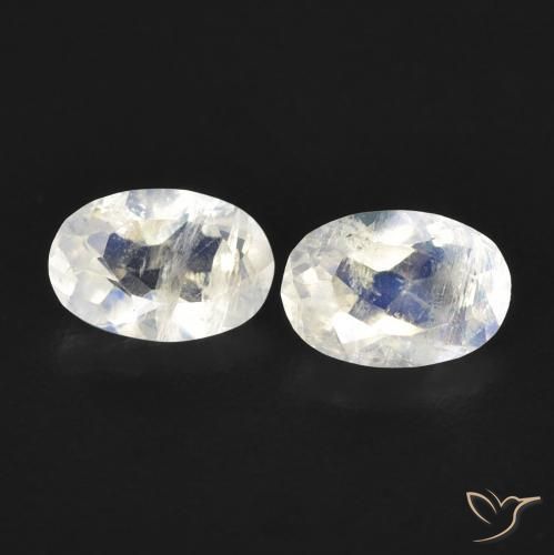 0.84ctw Naturel Blanc bleuâtre Pierre de lune arc-en-ciel, ovale, Transparent
