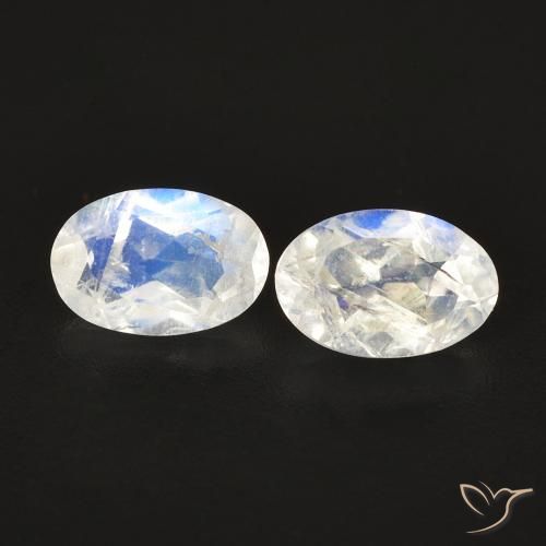 0.95ctw Naturel Blanc bleuâtre Pierre de lune arc-en-ciel, ovale, Transparent
